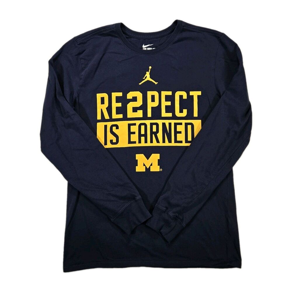Mens Nike Jordan Michigan Wolverines Long Sleeve T Shirt Medium Blue